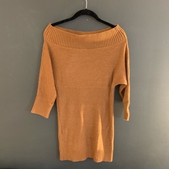 Mustard sweater Dress - long sleeve Off Shoulder - Picture 8 of 8